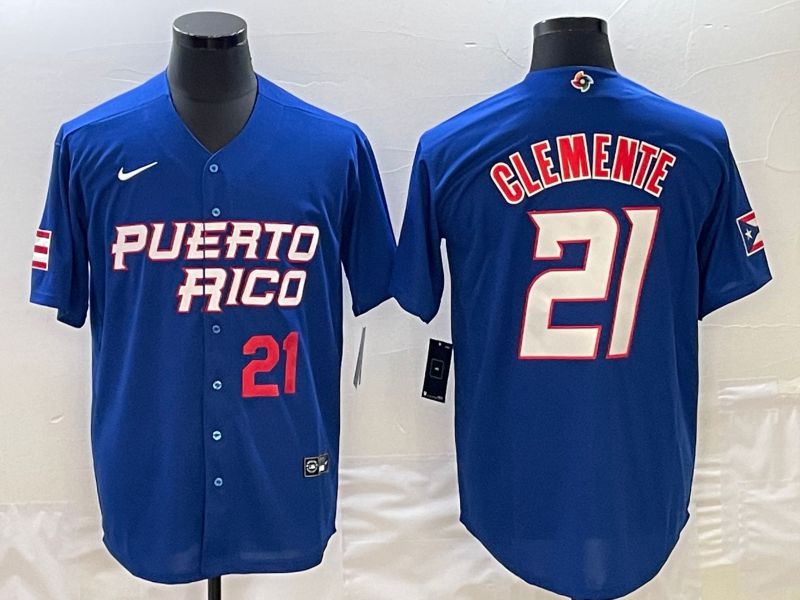 Men 2023 World Cub Puerto Rico #21 Clemente Blue Nike MLB Jersey7